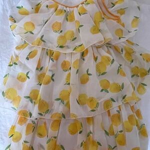 H&M White Dress with Lemon Print and Orange Trim